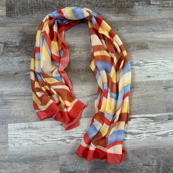 Solid & Striped Retro Wave Print Sheer Scarf Wrap Multicolor 35x57 - Picture 3 of 9